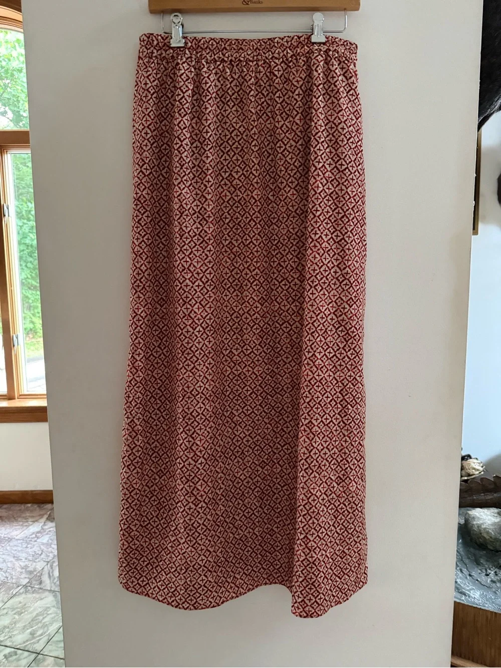 Michael Kors Red & Cream Geometric Print Maxi Skirt Medium Boho Elastic Waist